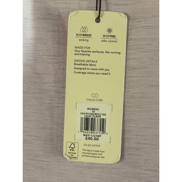 NWT!Calia by Carrie Underwood Womens athletic work out tank.split back.Purple 1X - Picture 3 of 4